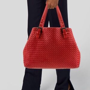 Bottega Veneta signature intrecciato red handbag